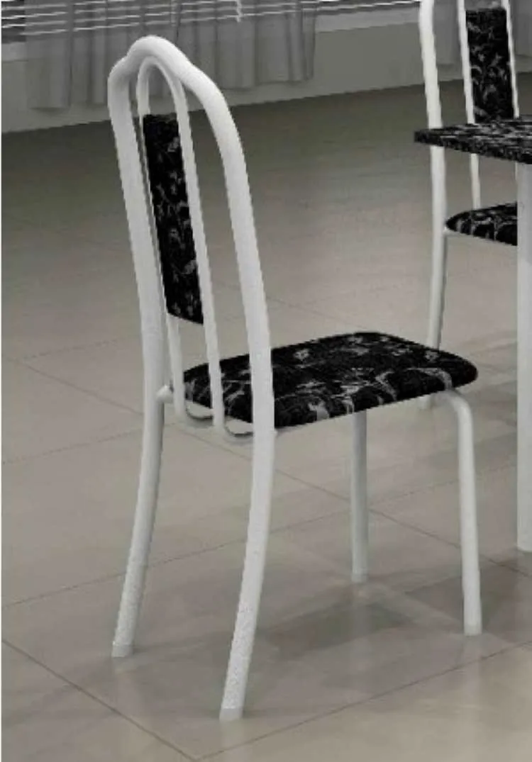 Conj Mesa Luisa Tmp Pedra 120x75 4Cds Branco Soma Mov — Kit 4 Cads Luisa - Floral Preto/Branco