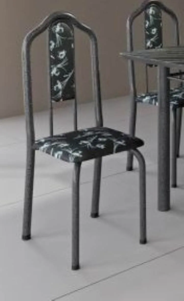 Conj Mesa Luisa Tmp Pedra 120x75 4Cds Branco Soma Mov — Kit 4 Cads Luisa - Floral Preto/Mart Prata