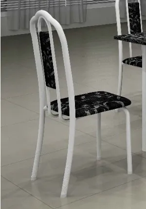 Conj Mesa Luisa Tmp Pedra 120x75 4Cds Branco Soma Mov — Kit 6 Cads Luisa - Floral Preto/Branco