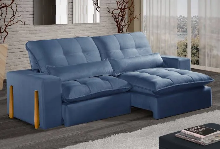 Estofado Retratil Reclinavel Itaoca.Fitipaldi 210 2x80 Veludo Inca Azul 24 Idealle — Veludo Inca - Azul