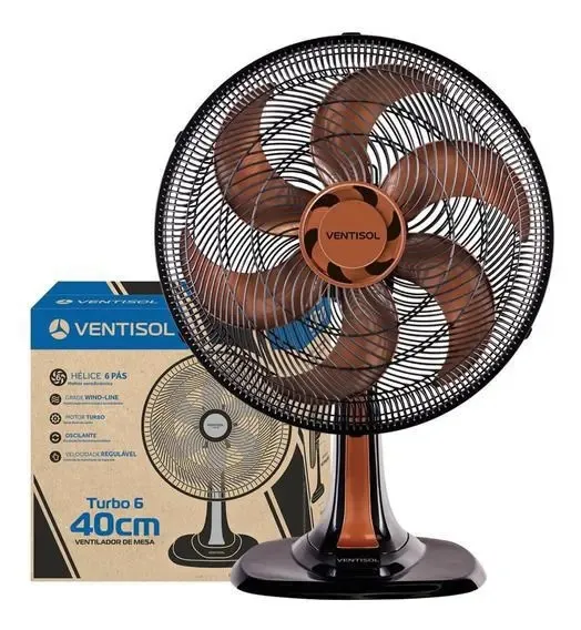 Ventilador Osc Mesa Turbo 6P 40cm 80W 127v Bronze Ventisol — Ventilador Osc Mesa Turbo 40cm - Bronze
