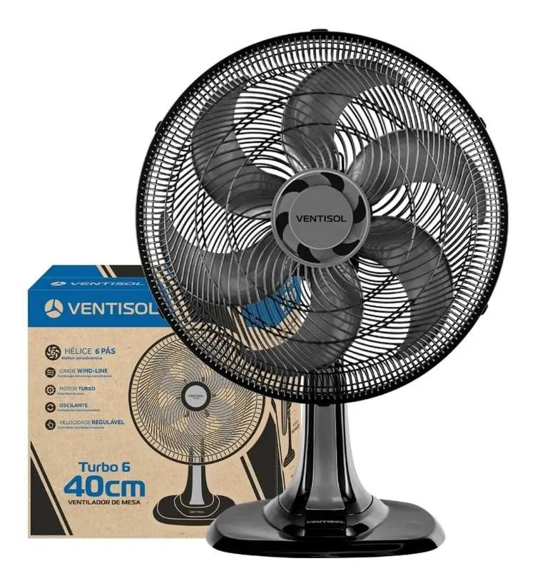 Ventilador Osc Mesa Turbo 6P 40cm 80W 127v Bronze Ventisol — Ventiladro Mesa 40cm - Preto