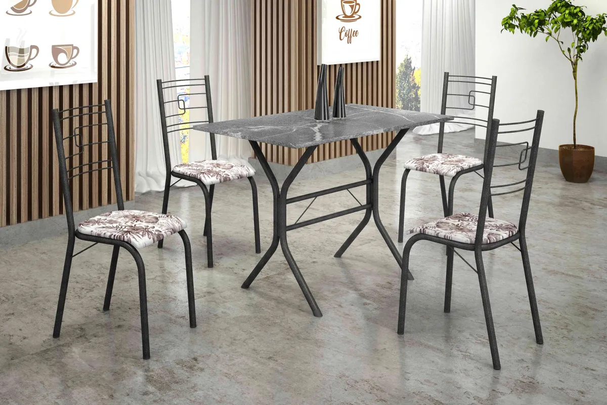 Conjunto Mesa Paraty 120x75 Marrom Tmp Ardosia Off White com 4 Cds Marrom.Creme Teixeira — Mesa Paraty 120 - Martelado/Preto