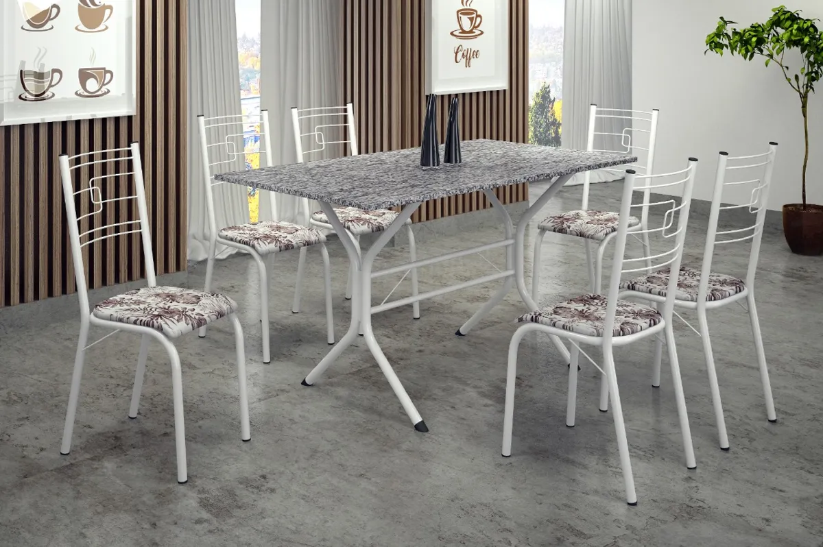 Conjunto Mesa Paraty 140x75 Marrom Tmp Ardosia Off White com 6 Cds Marrom.Creme Teixeira — Mesa Paraty 140 - Branco/Preto