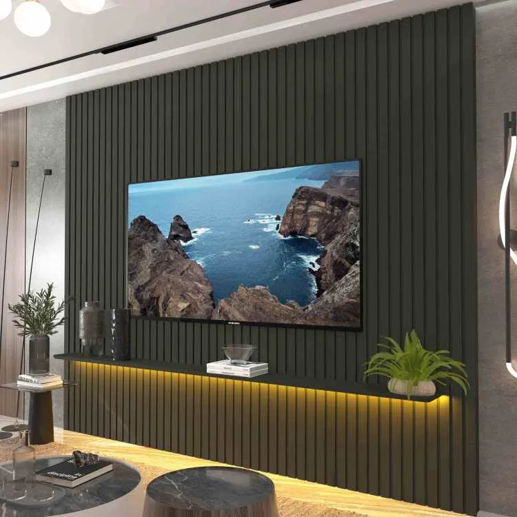 Painel Nobre Ripado 230 1Prateleira com LED Grafite Gelius — Painel Nobre Ripado 230 - Grafite