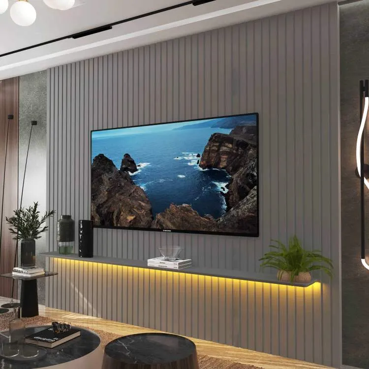 Painel Nobre Ripado 230 1Prateleira com LED Grafite Gelius — Painel Nobre Ripado 230 - Cinza