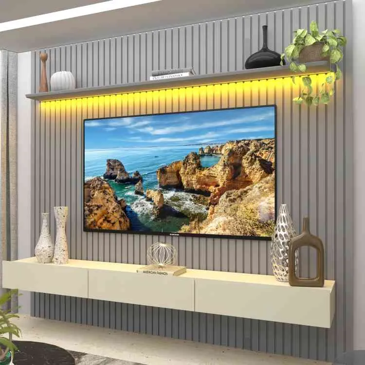 Home Nobre Ripado 230 1P3G com LED Naturale.Off White Gelius — Home Nobre Ripado 230 - Cinza/Off White