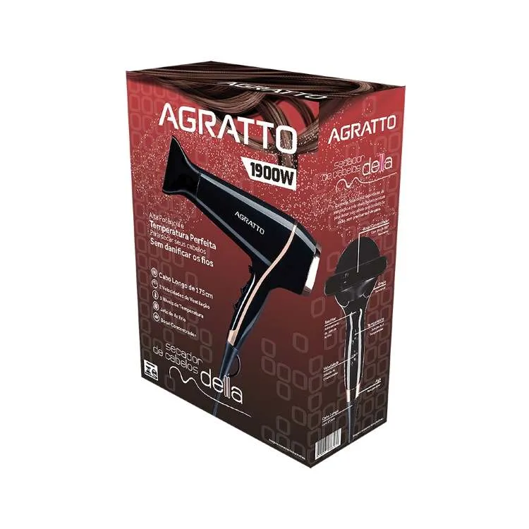 SC 01 1900W 127V Preto Agratto — Secador de Cabelos Della