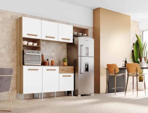 Cozinha Compacta Emily com Balcao 6P1G Atacama.Off White Aramoveis