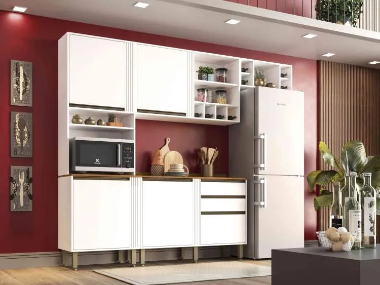 Aereo Geladeira Cozinha Perola 70 1N2G Branco Salleto — Cozinha Pérloa 4Pçs - Visualização Externa