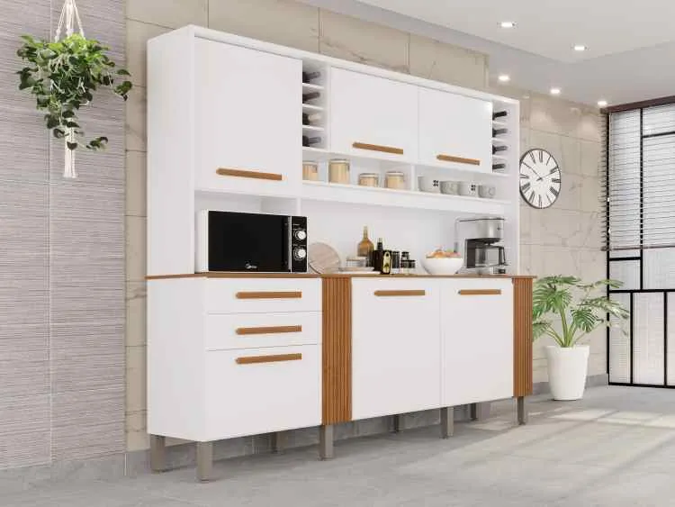 Kit Cozinha Catar 6P2G Salleto — Branco/Cinamomo