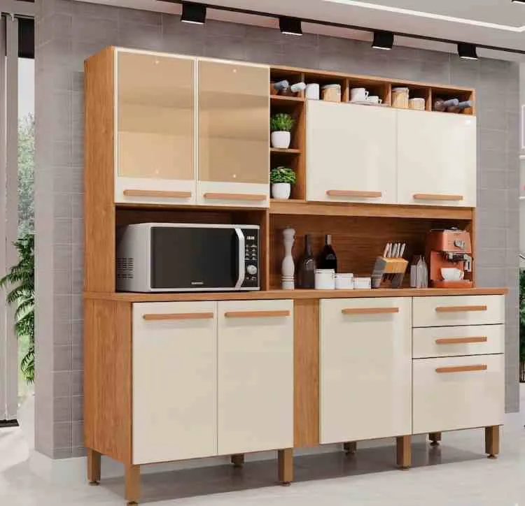 Kit Cozinha Antonela Prime 8P2G com Espelhos Imop — Cinamomo/Off White