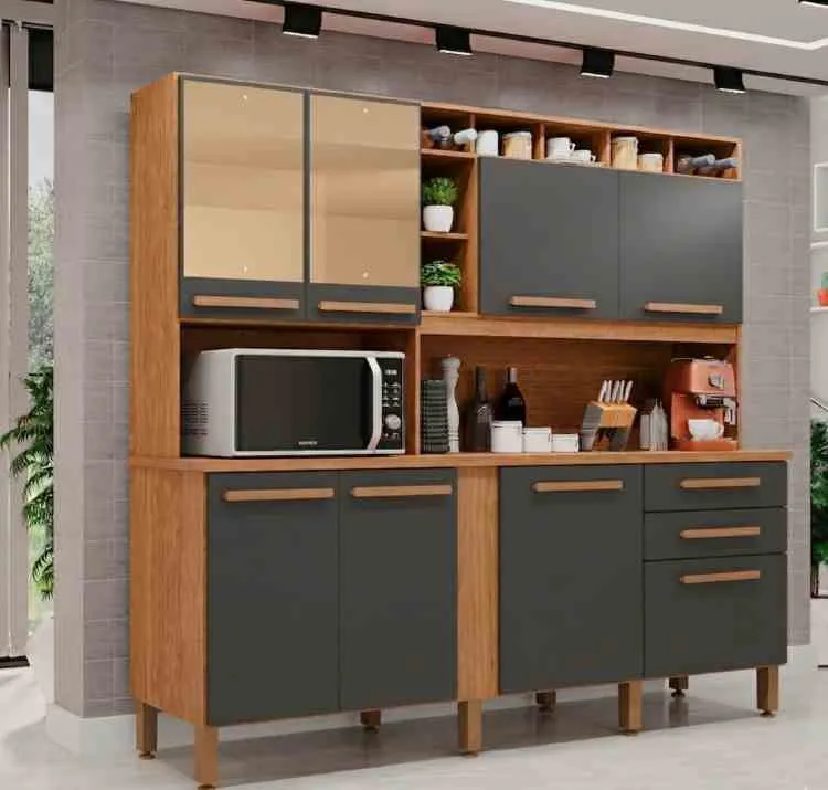 Kit Cozinha Antonela Prime 8P2G com Espelhos Imop — Cinamomo/Grafite