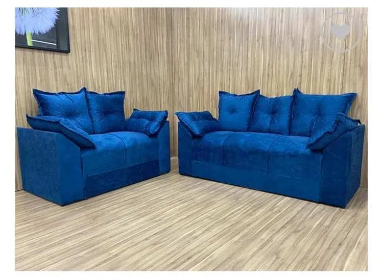 Conjunto Estofado Paris 2x3Lgs Metalon Estofados — Veludo Azul