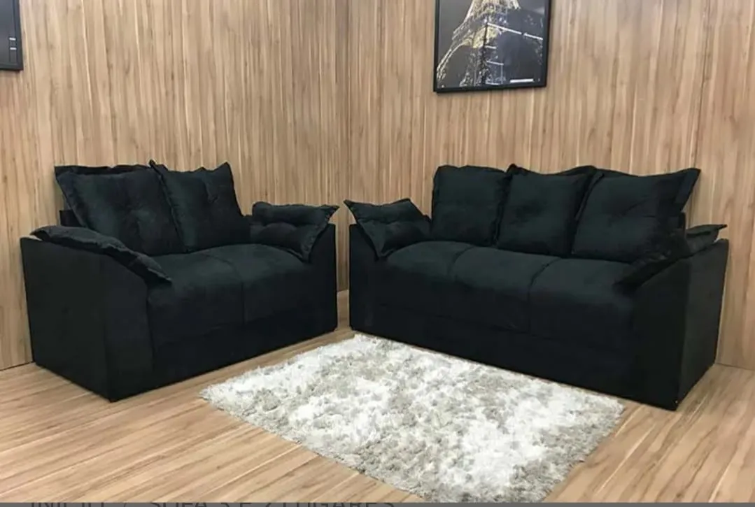 Conjunto Estofado Paris 2x3Lgs Metalon Estofados — Veludo Preto