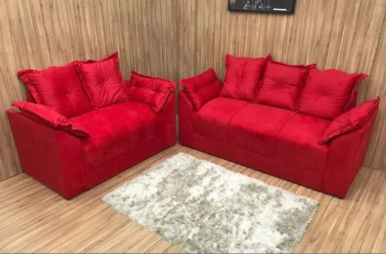Conjunto Estofado Paris 2x3Lgs Metalon Estofados — Veludo Vermelho