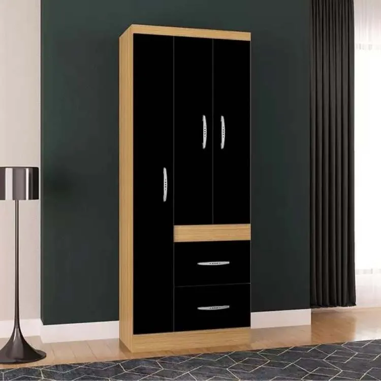 Roupeiro New Marbela 3P2G Branco Poquema — Roupeiro New Marbela 3P2G - Damasco/Preto