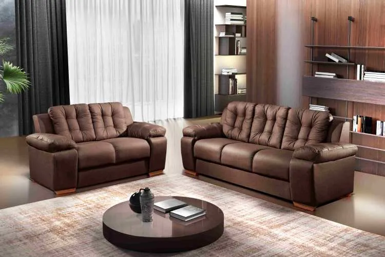 Conj Estofado 240 2x3Lgs Courvin Amsterda Preto Rondomoveis — Courvin Inglaterra - Marrom