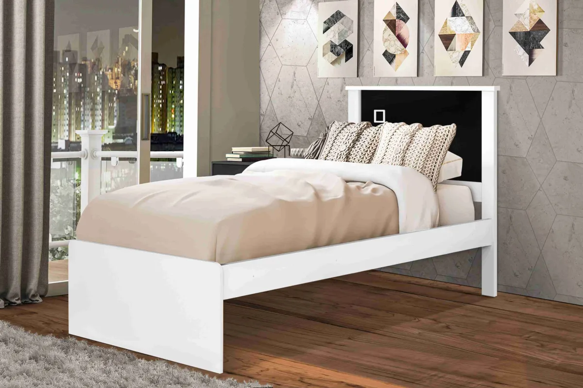 Cama Auxiliar Solteiro Barcelona Branco Tebarrot — Cama Solt Barcelona - Branco.Br/Preto Flex