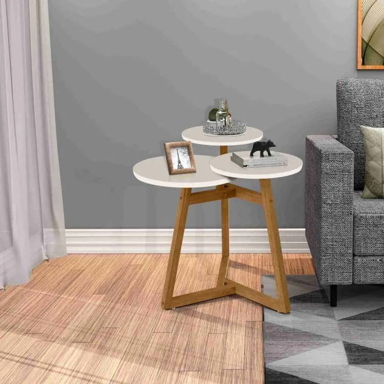 Mesa Lateral Classic 3 Tampos Branco.Nature Tebarrot — Off White/Nature