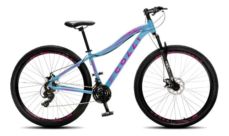 Bicicleta Colli Saphira Aluminio Aro 29 Freio a Disco Cambio Tras Shimano 21V Azul Campanhe.Rosa Cod 552.0109D EM Colli — Bicicleta Saphira - Azul Champanhe/Rosa