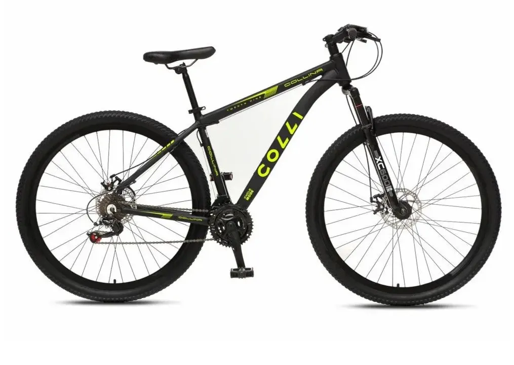 Bicicleta Colli Collina Aro 29 TM 17 Aluminio Cambio Tras Shimano 21V Azul Metalico Cod 672.06D EM Colli — Bicicleta Colli Collina - Preto Fosco/Amarelo