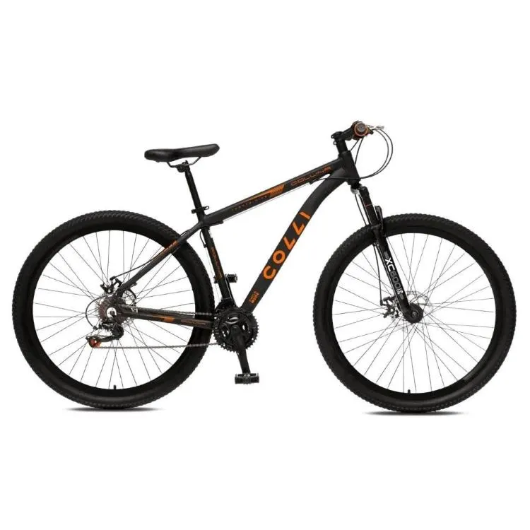 Bicicleta Colli Collina Aro 29 TM 17 Aluminio Cambio Tras Shimano 21V Azul Metalico Cod 672.06D EM Colli — Bicicleta Collina - Preto Fosco/Laranja Neon