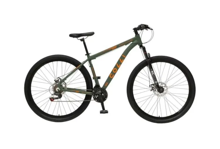 Bicicleta Colli Collina Aro 29 TM 17 Aluminio Cambio Tras Shimano 21V Verde Militar.Laranja Neon Cod 672.0169D EM Colli — Bicicleta Colli Collina - Verde /Laranja