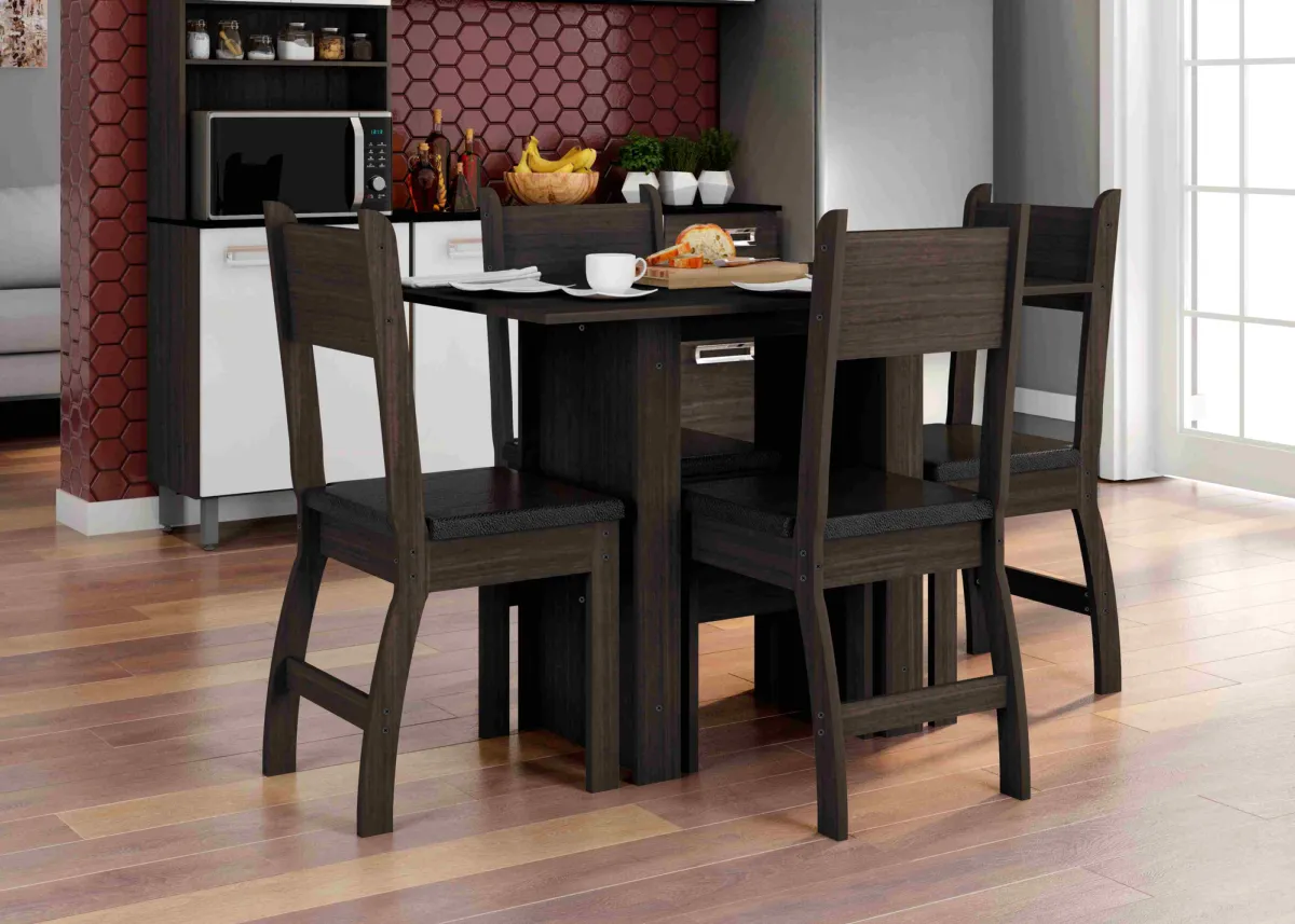 Composicao Milano Mesa com 4 Cds Amendoa.Preto Poliman — Composição Milano 4 Cds - Amêndoa/Preto
