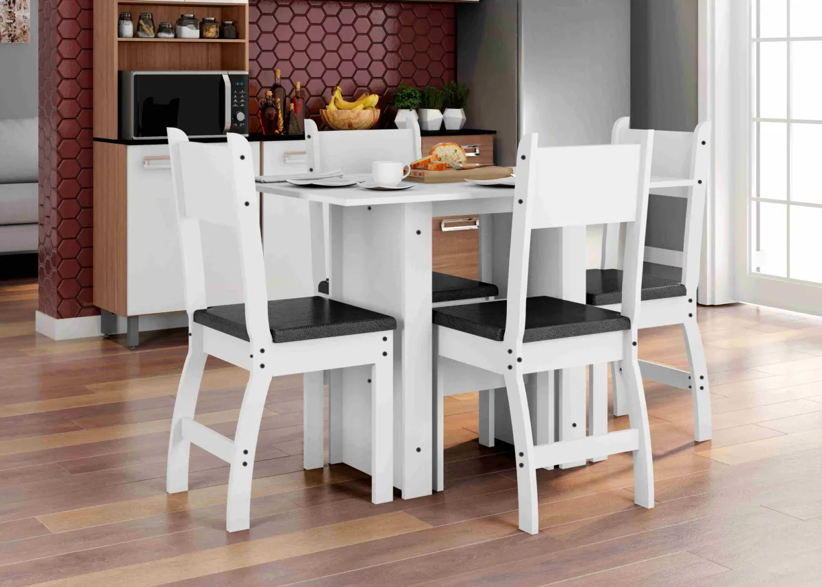 Composicao Milano Mesa com 4 Cds Amendoa.Preto Poliman — Composição Milano 4 Cds - Branco/Preto