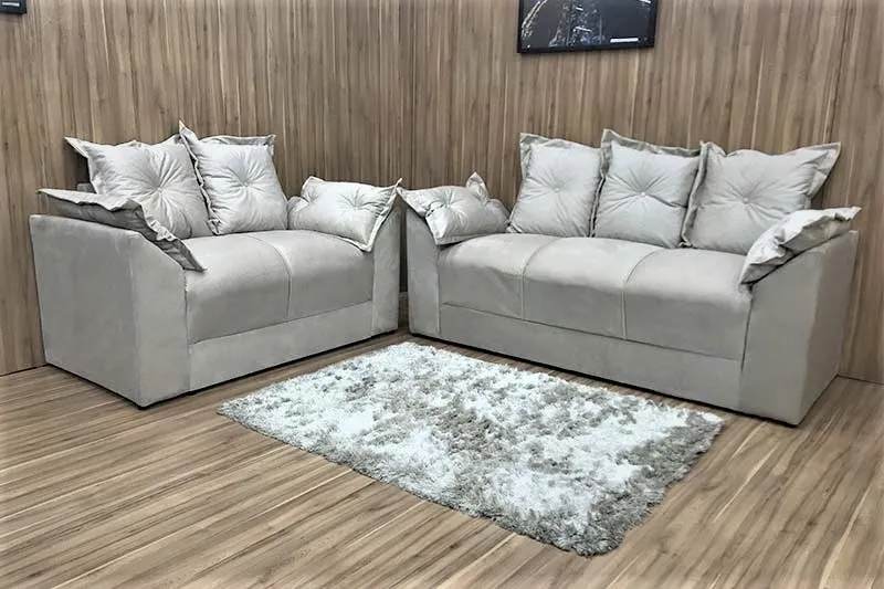 Conjunto Estofado Paris 2x3Lgs Metalon Estofados — Veludo Bege
