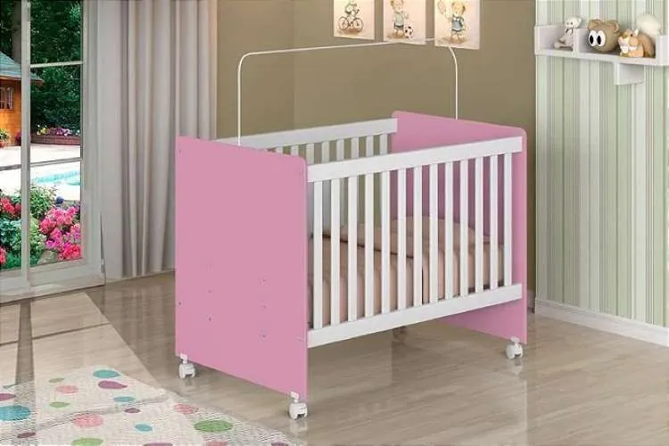 Berco Mini Cama Catatau New 70 J&A Moveis — Rosa/Branco