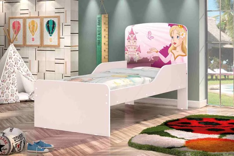 Cama Infantil Nicole Princesa Branco.Rosa J&A Moveis — Cama Infantil Nicole Princesa - Branco/Rosa