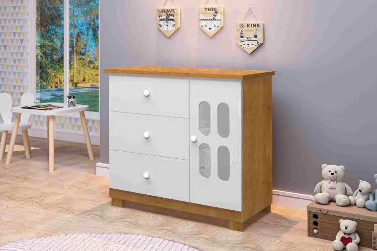 Comoda Sapateira Sophie 3G1P J&A Moveis — Nature/Branco