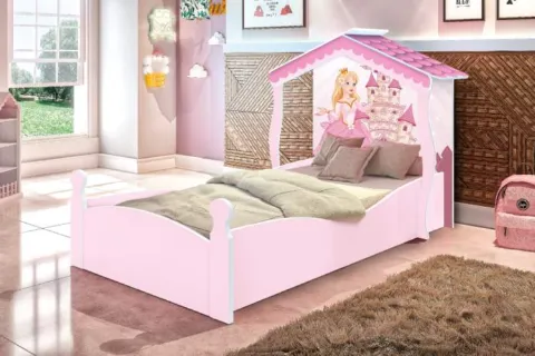 Cama Infantil Casa Princesa Branco.Rosa J&A Moveis