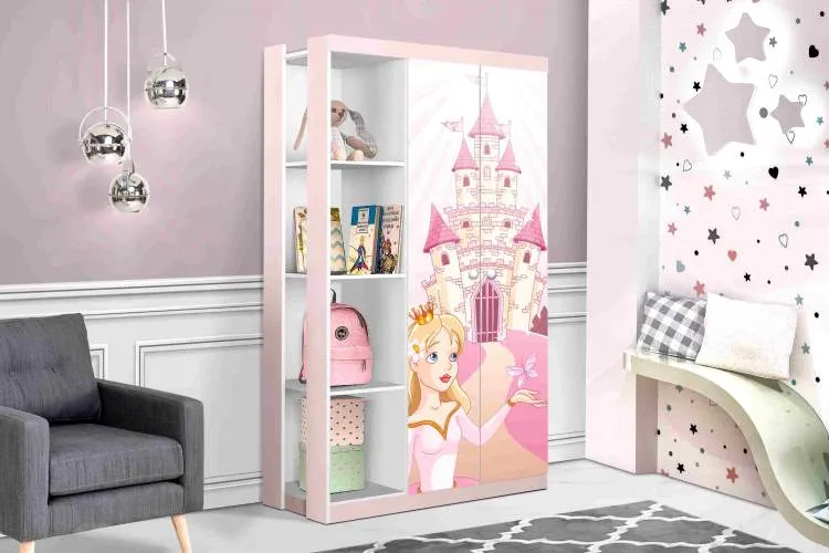 Caixa para Brinquedos Lara Princesa Branco.Rosa J&A Moveis — Roupeiro Lara Princesa 2P - Branco.Rosa