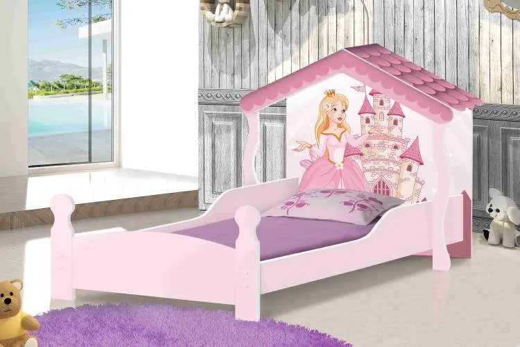 Caixa para Brinquedos Lara Princesa Branco.Rosa J&A Moveis — Cama Solteiro Casa Princesa - Branco/Rosa