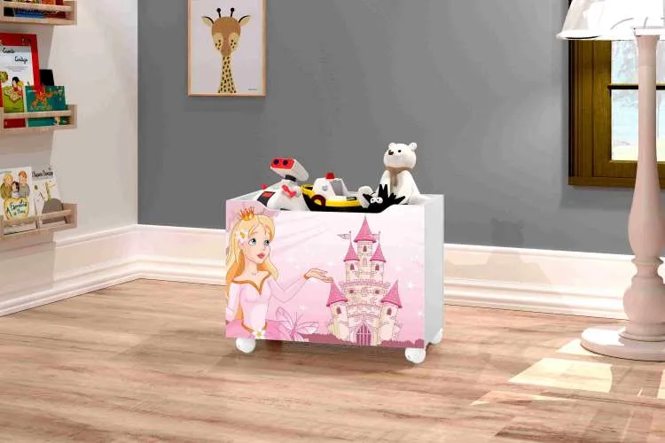 Caixa para Brinquedos Lara Princesa Branco.Rosa J&A Moveis — Caixa Brinquedos Lara Princesa - BrancoRosa