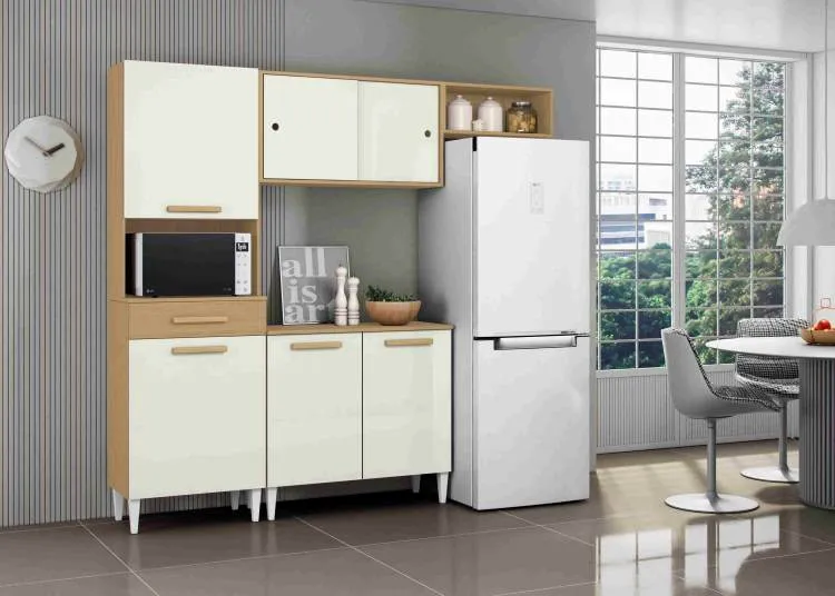 Cozinha Compacta com Balcao Isabelle Atacama.Grafite Aramoveis — Atacama/Off White