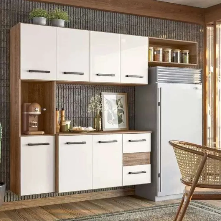 Cozinha Suspensa Juliete 7P2G Nicioli — Carvalho Nature/Off White Cristal