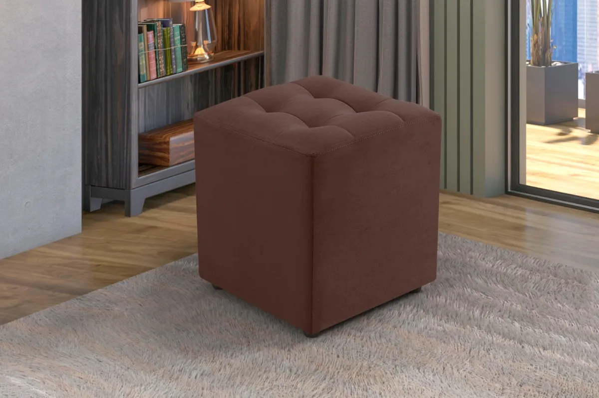 Puff Decorativo Quadrado Linho 01 Bege Idealle — Veludo Inca - Marrom 17