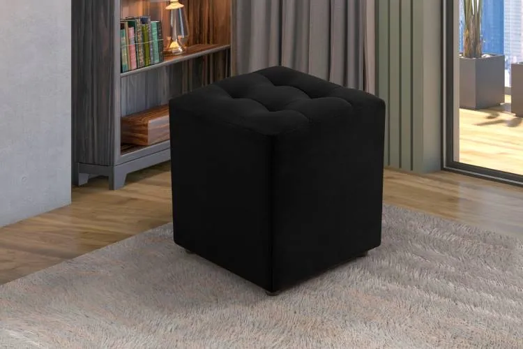 Puff Decorativo Quadrado Linho 01 Bege Idealle — Veludo Inca - Preto 13