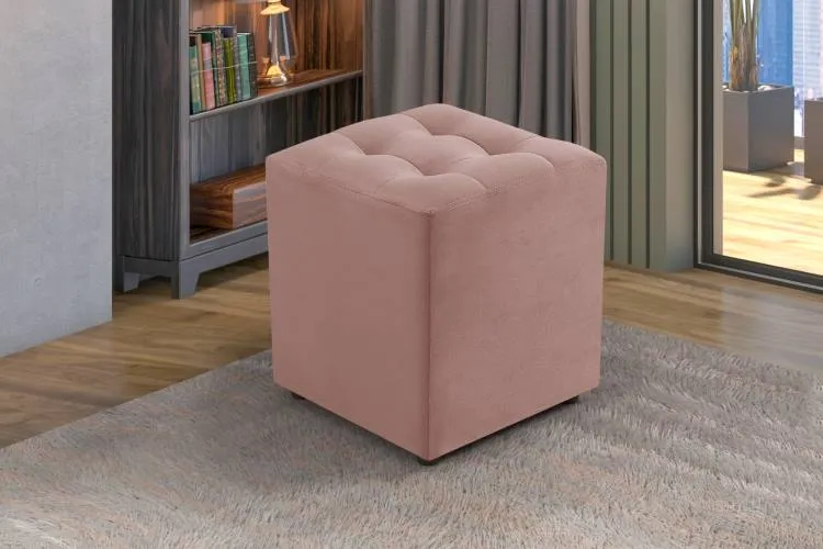 Puff Decorativo Quadrado Linho 01 Bege Idealle — Veludo Inca - Rose 14