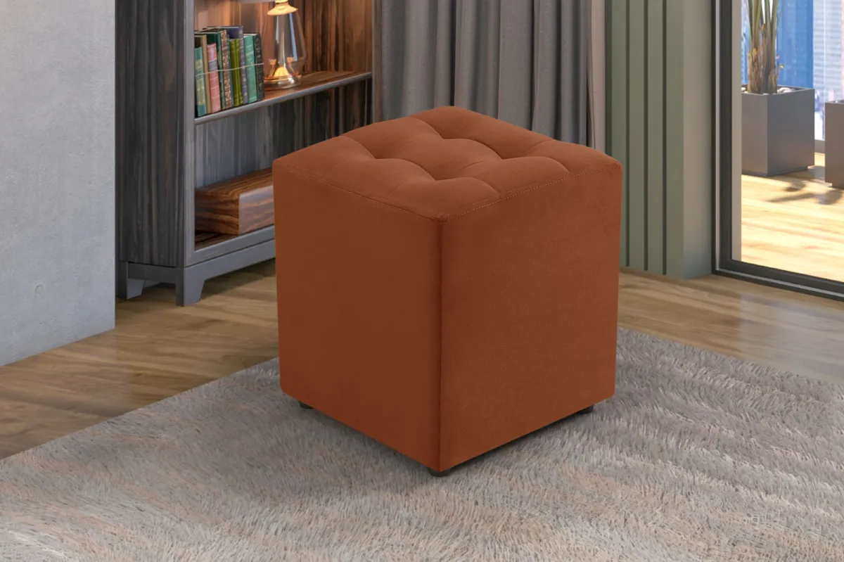 Puff Decorativo Quadrado Linho 01 Bege Idealle — Veludo Inca - Ferrugem 08