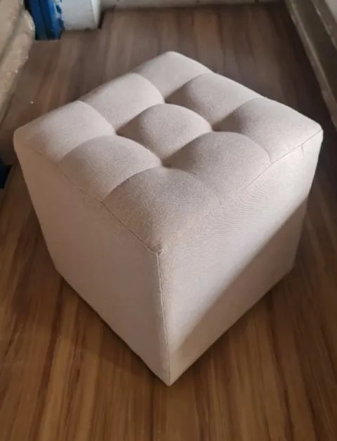 Puff Decorativo Quadrado Linho 01 Bege Idealle