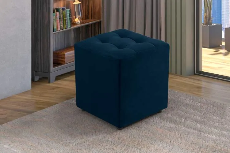 Puff Decorativo Quadrado Linho 01 Bege Idealle — Veludo Inca - Azul 24