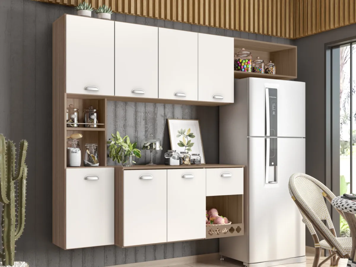 Cozinha Suspensa Mila 7P1G Carvalho Oak.Grafite Poliman — Carvalho Oak/Off White