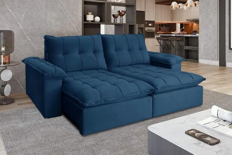 Estofado Retratil Reclinavel Iriri 250 2x100 Vel Azul 24 Idealle — Veludo Inca - Azul 24