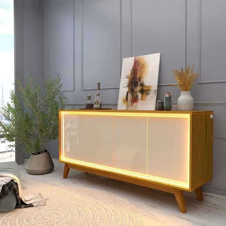 Buffet Requinte 160 4P com Pes de Madeira e Neon Naturale.Off White Gelius — Naturale/Off White