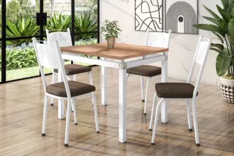 Mesa Malva Tmp BP 91x68 Branbco.Nature com 4Cds 151 Branco.Estofado Imbuia ou Rattan Artefamol